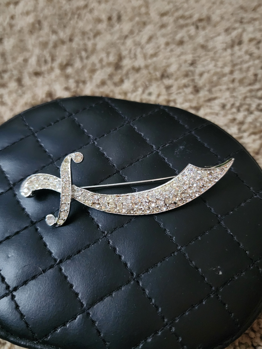Rhinestone Sword Brooch Pin - Silver Crystal Accent